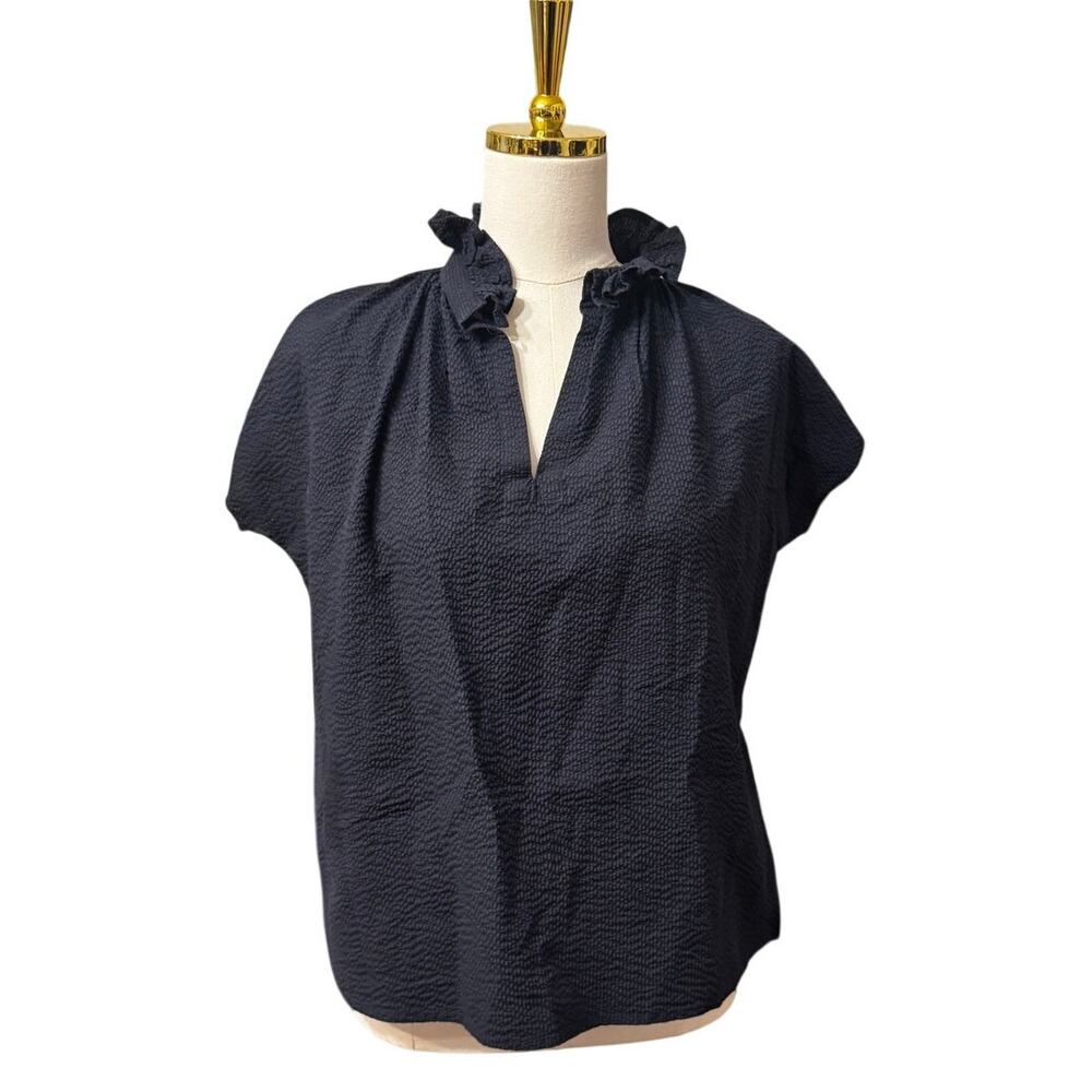 Never a Wallflower Vicki Top, navy blue seersucker, size XS - Picture 2 of 5